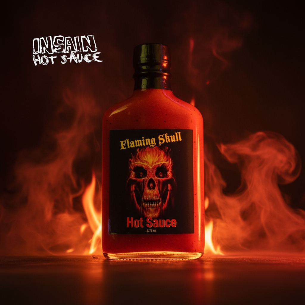 Insain Hot Sauce Flaming Skull 6.75 oz super hot extreme pepper sauce bottle