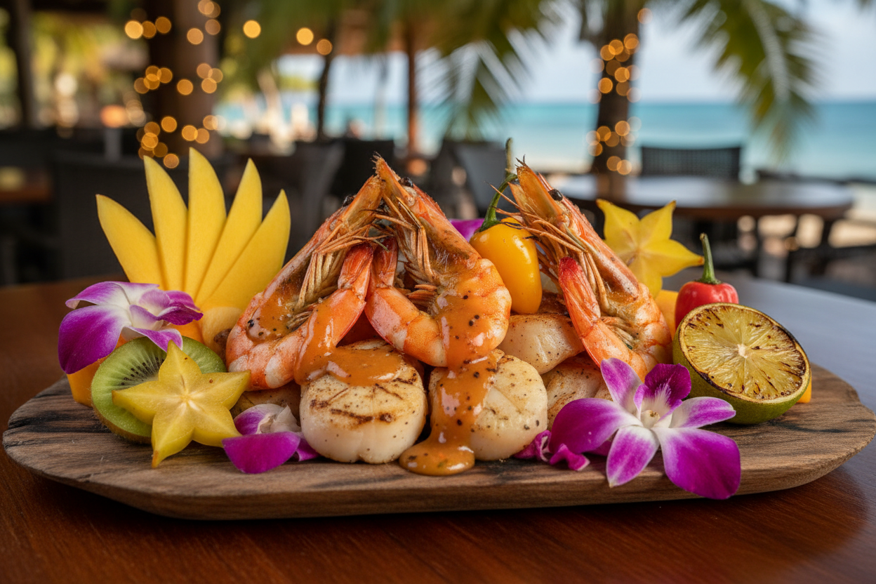 Caribbean Rum hot sauce on grilled seafood