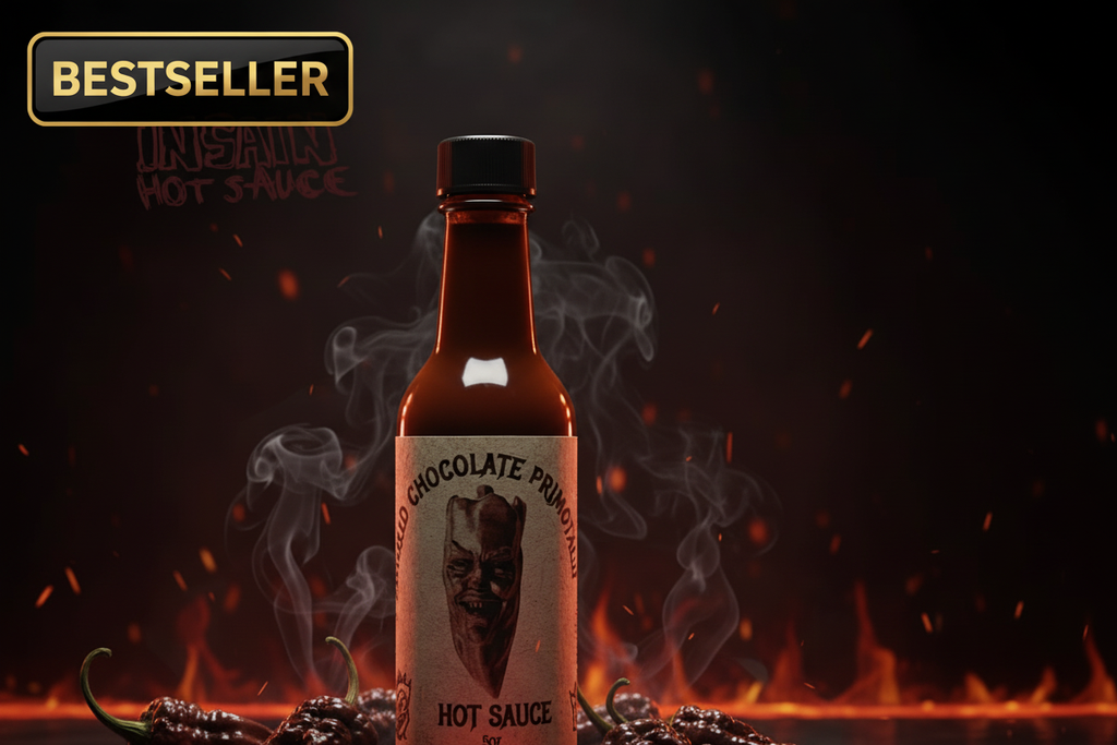 Insain Hot Sauce Chocolate Primotalii 5 oz extreme wicked pepper hot sauce bottle