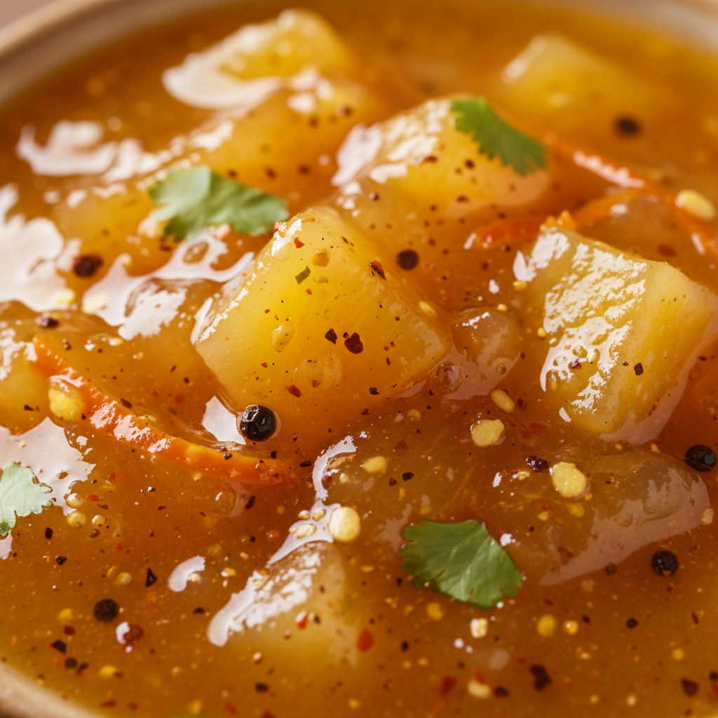 Close-up of Pineapple Bomb hot sauce texture