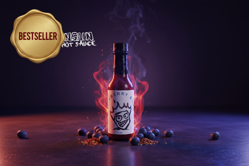 Insain Hot Sauce Blueberry Bomb 5 oz sweet heat gourmet blueberry hot sauce bottle
