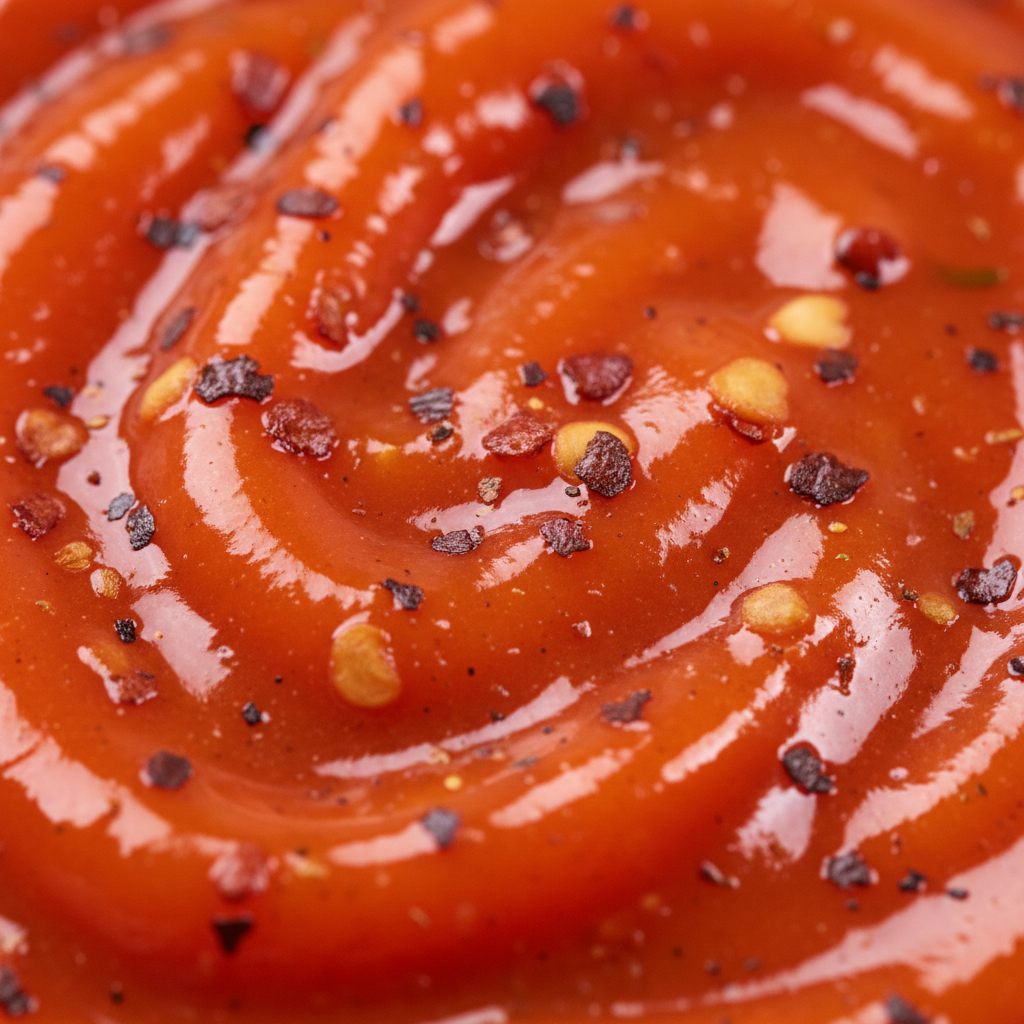 Close-up of Buffalo Wing Extra Spicy sauce texture