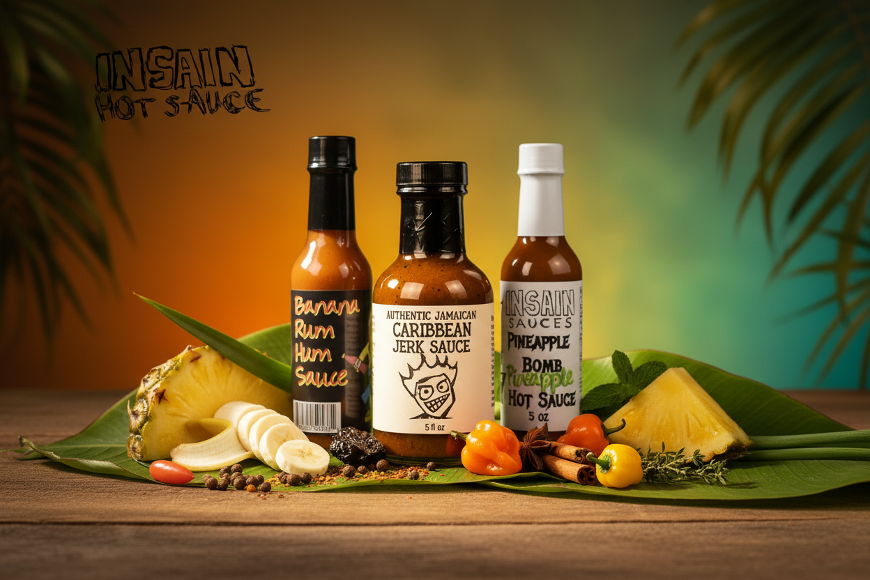 Insain Hot Sauce Caribbean Heat Trio 3-bottle hot sauce gift set bundle