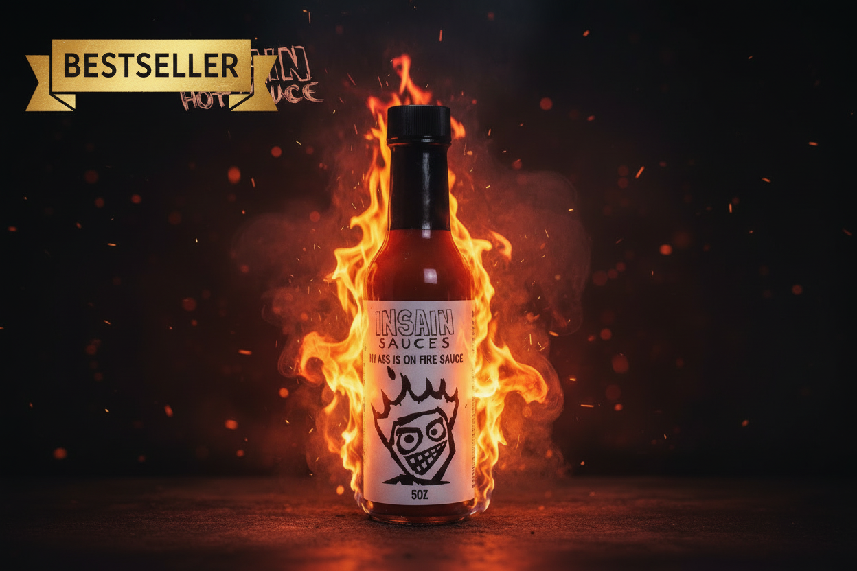 Insain Hot Sauce My Ass is on Fire 5 oz extreme super hot pepper sauce bottle