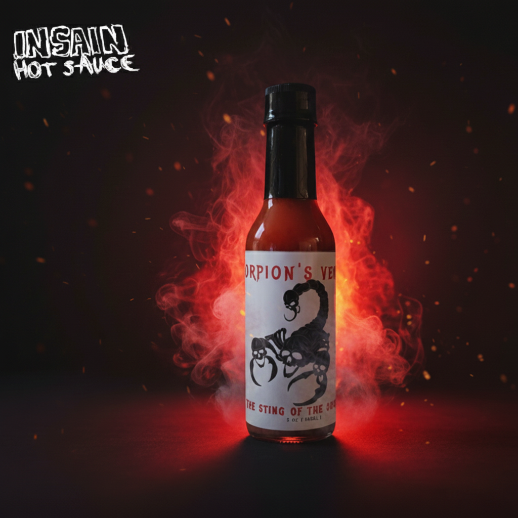Insain Hot Sauce Scorpion's Venom 5 oz Trinidad Scorpion extreme hot sauce bottle